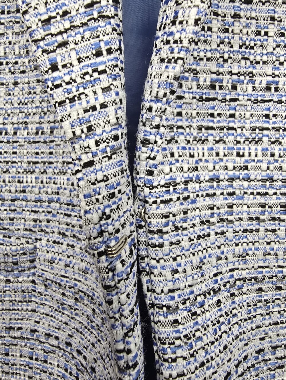 Kasper Tweed 3/4 Sleeve Open Front Blazer Blue Womens Sz 8 Office Career Preppy - Picture 4 of 11